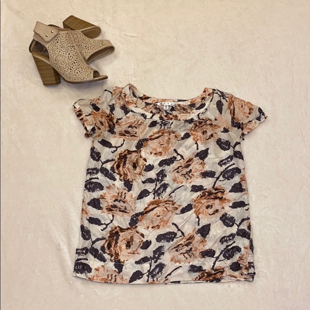 CAbi Floral Print Silk Top